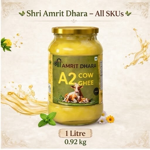 Shri Amrit Dhara A2 Ghee 1 Litre Glass Jar with Box